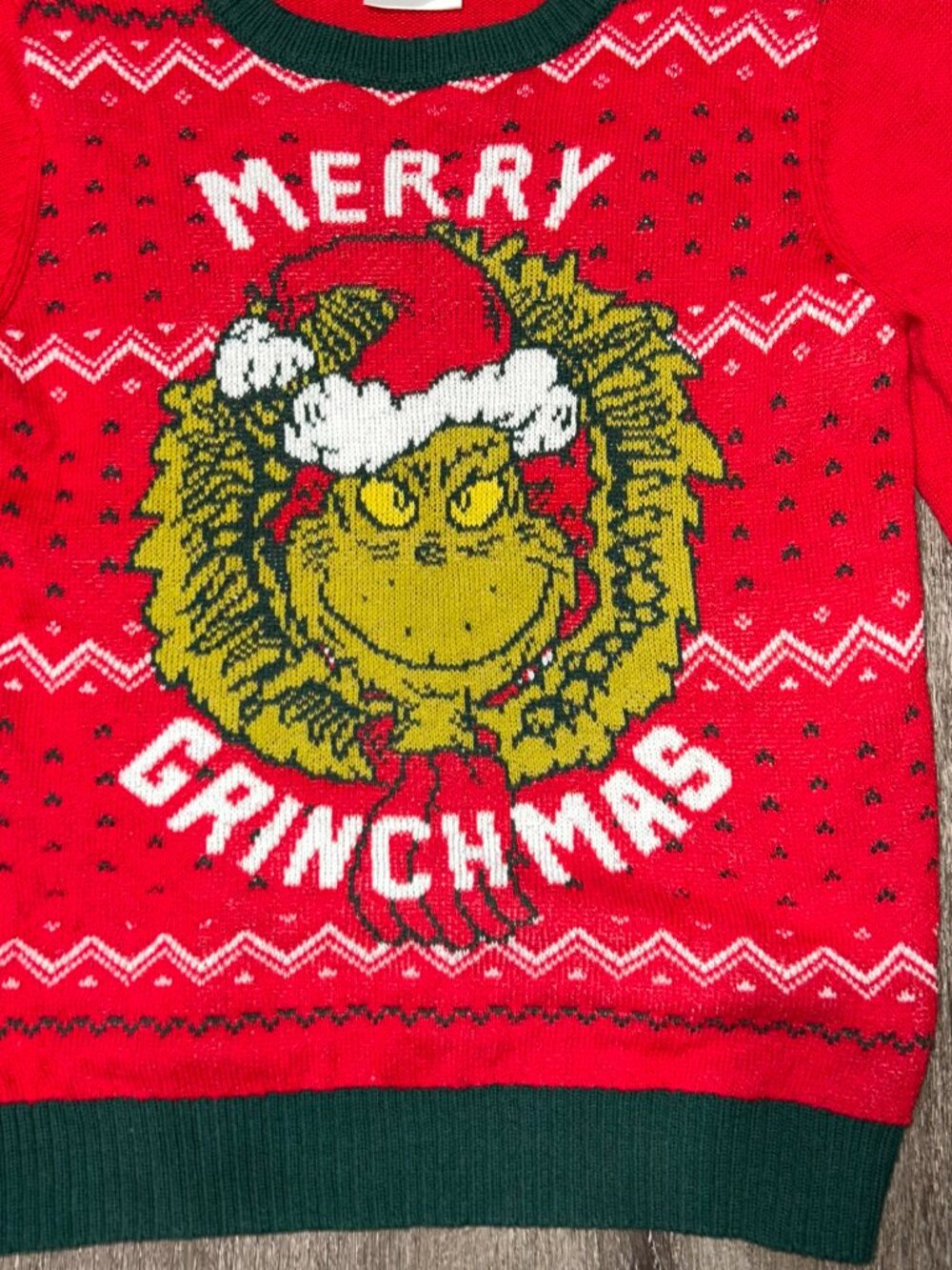 Youth Merry Grinchmas Grinch Sweater Ugly Christmas Jumping Beans Size 10 Red - Picture 2 of 4